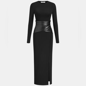 Commense Faux Leather Wrap Waist Dress with Side Slit medium NWT